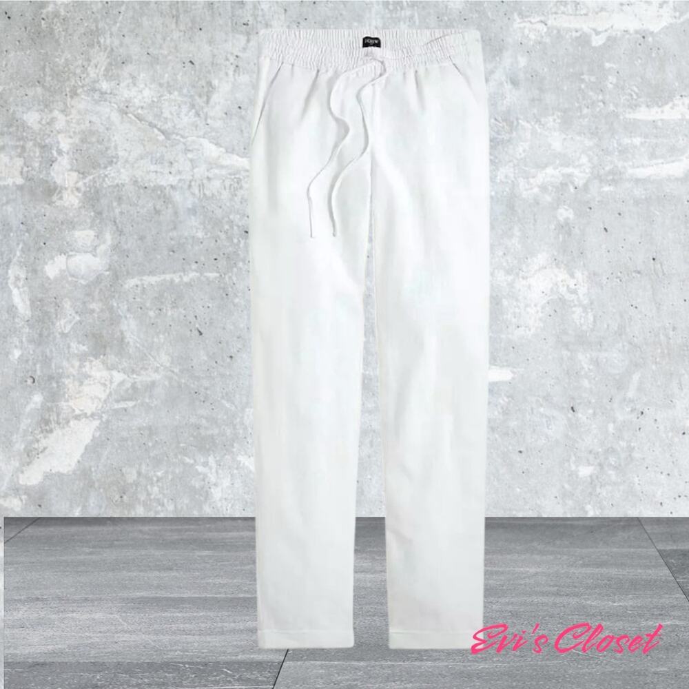 J. Crew Factory AW839 Linen Cotton Drawstring Pant White 1" Cuffs Size 6 NWT